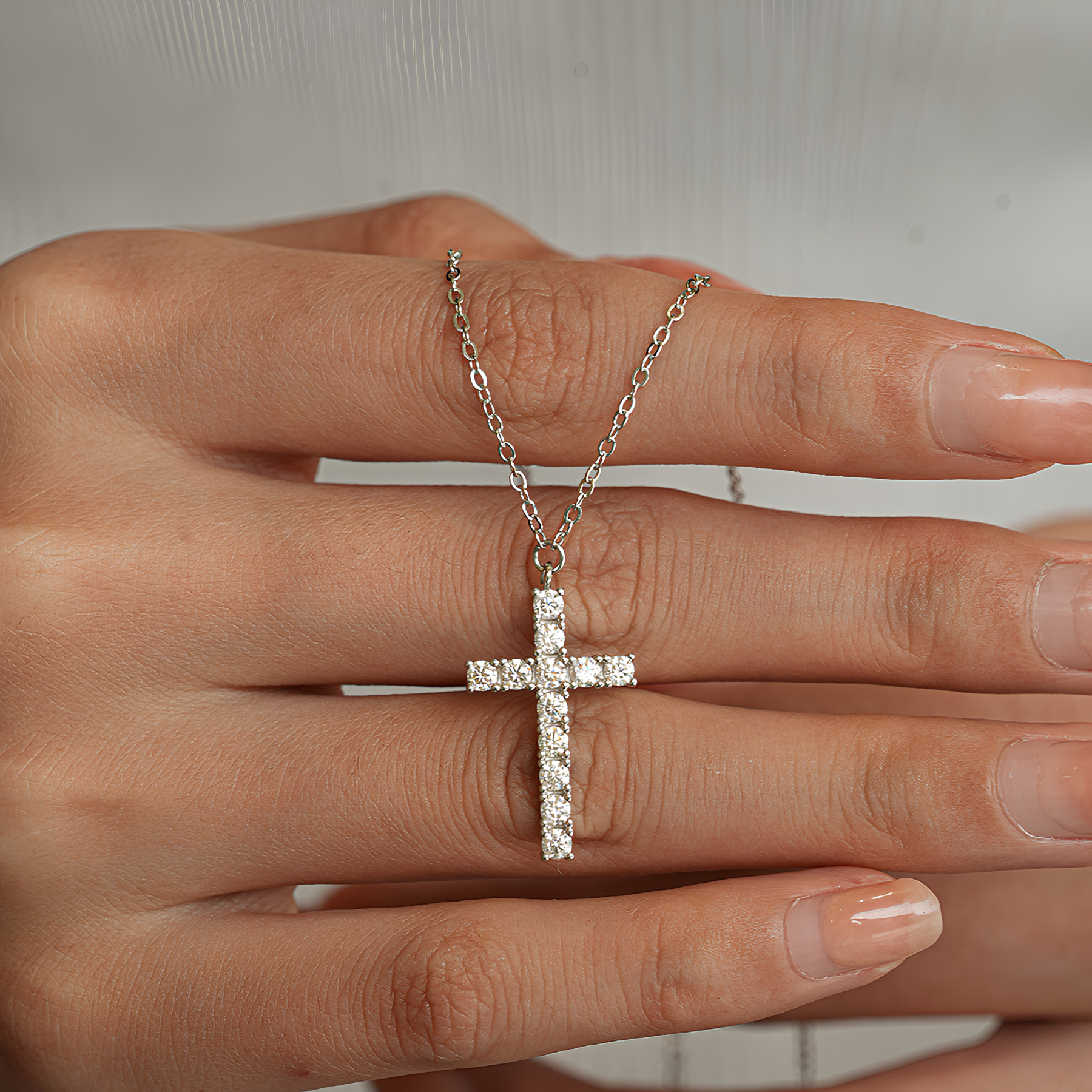 Pavé Cross Moissanite Necklace – 925 Sterling Silver Sparkling Pendant