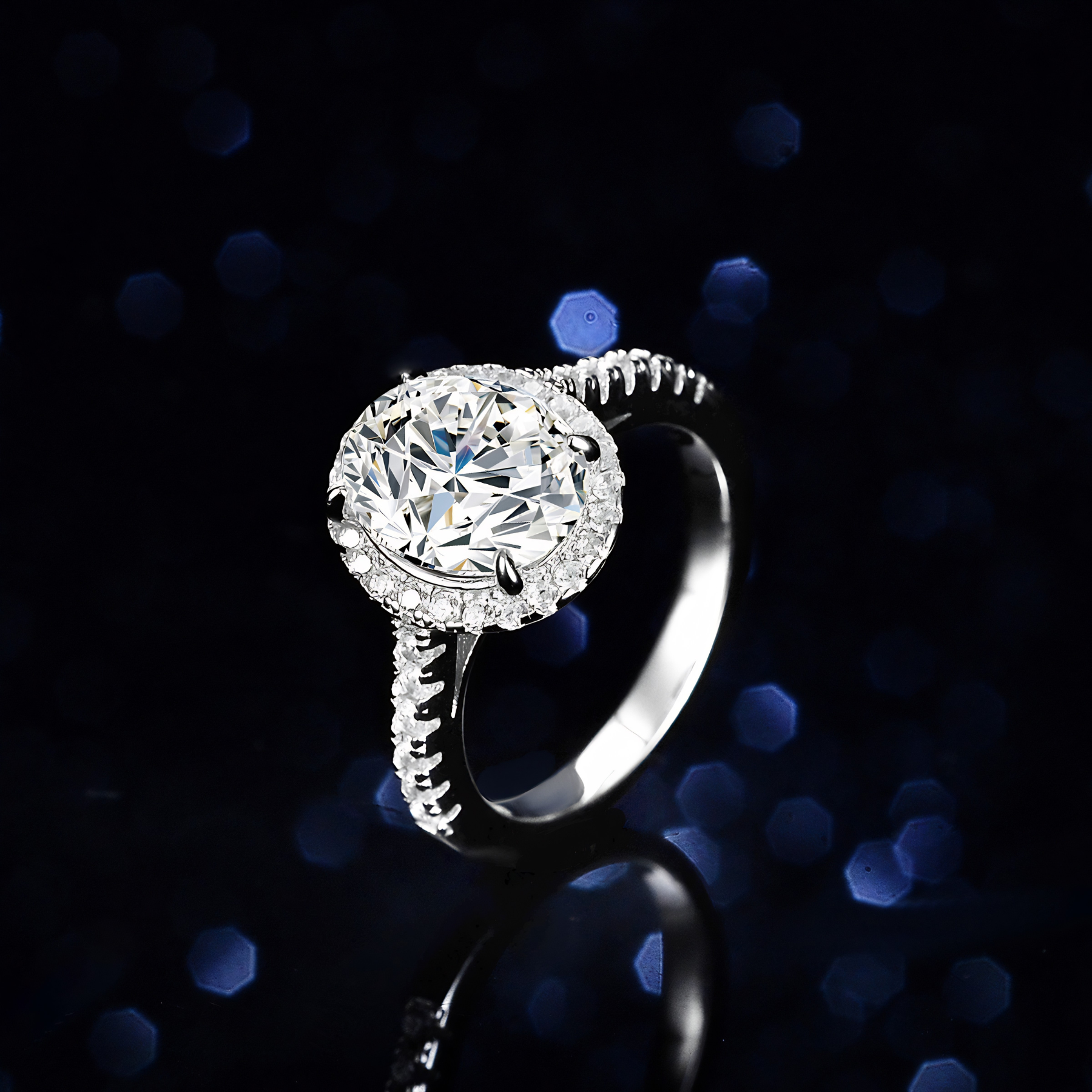 Oval Halo Moissanite Engagement Ring – 2 Carat | Pavé Band | 925 Sterling Silver
