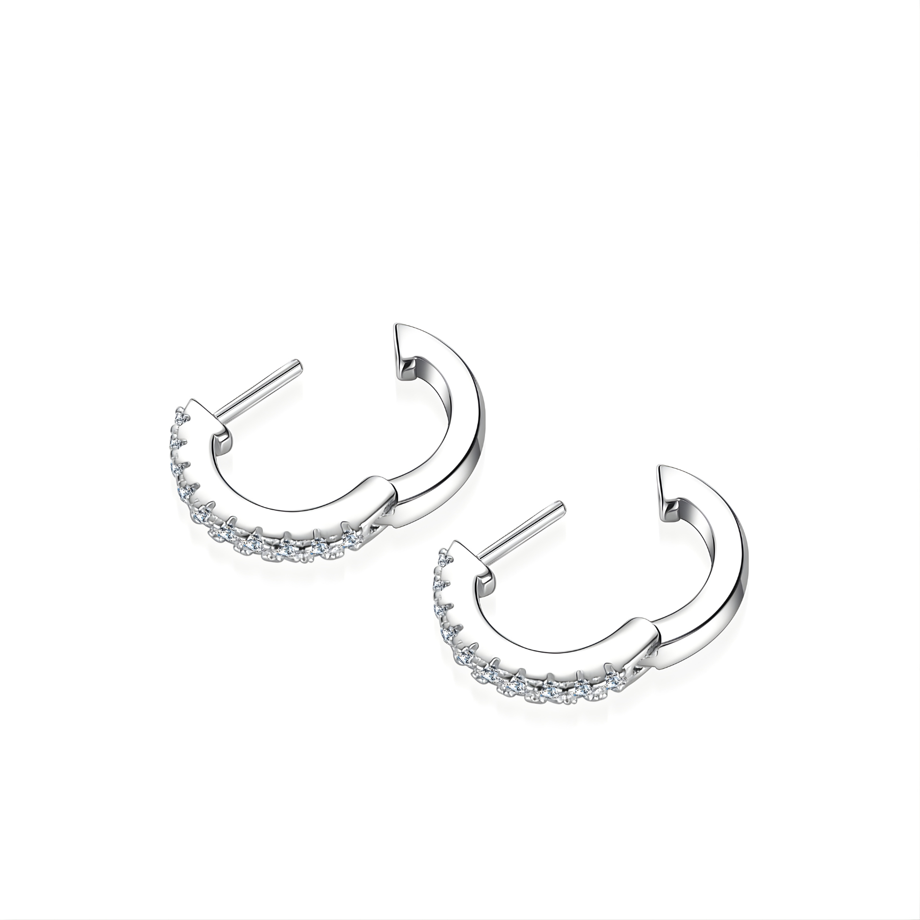 Pavé Moissanite Hoop Earrings – Slim Design | 925 Sterling Silver