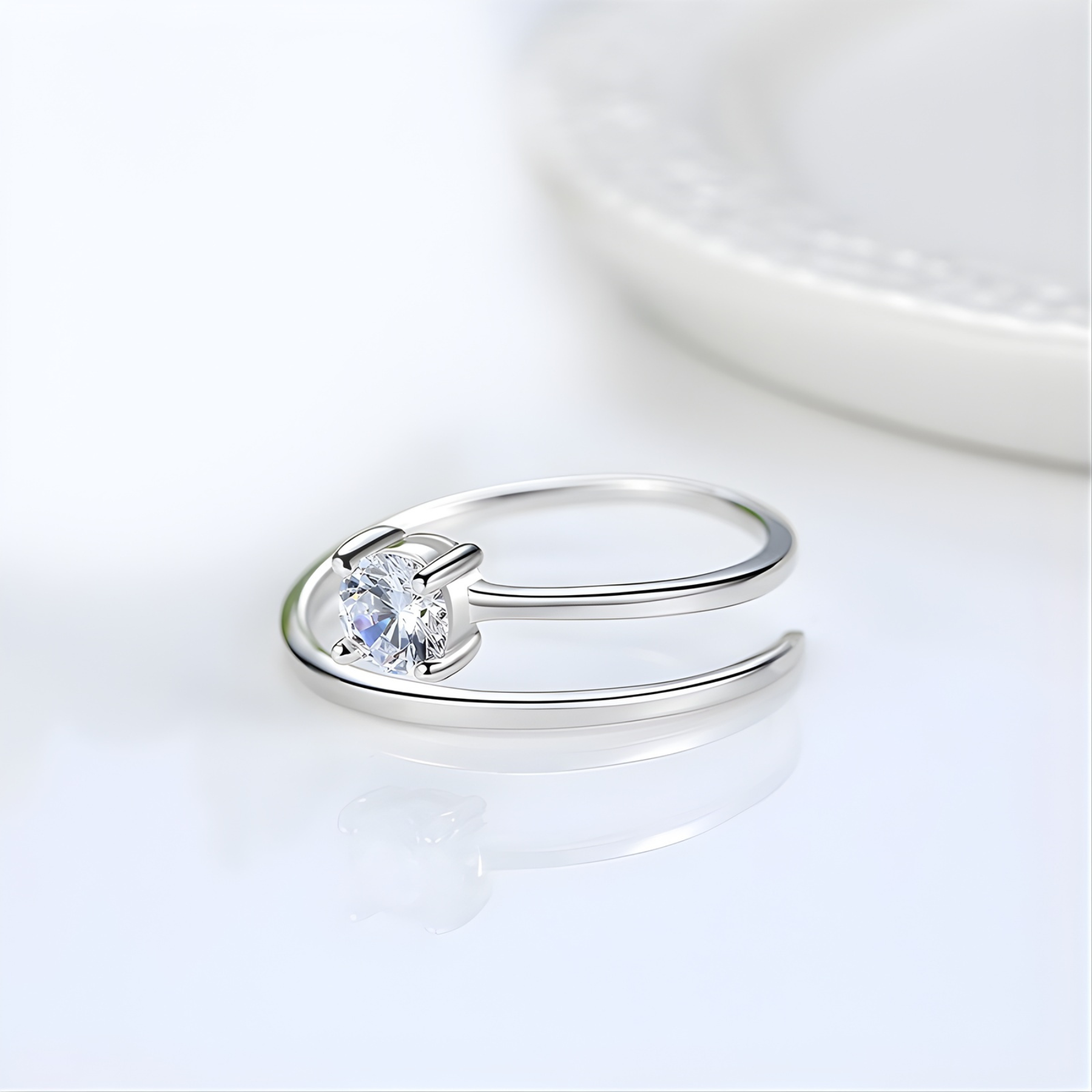 Dainty Solitaire Adjustable Ring – 925 Sterling Silver