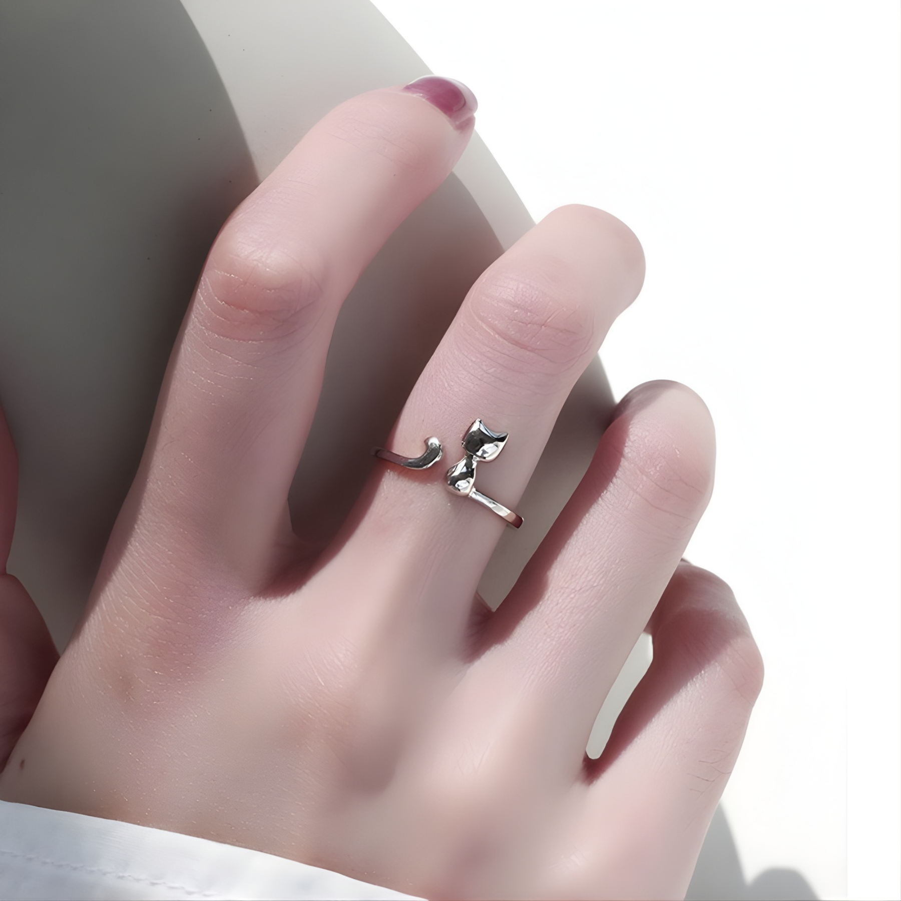 Cute Cat Adjustable Silver Ring – 925 Sterling Silver