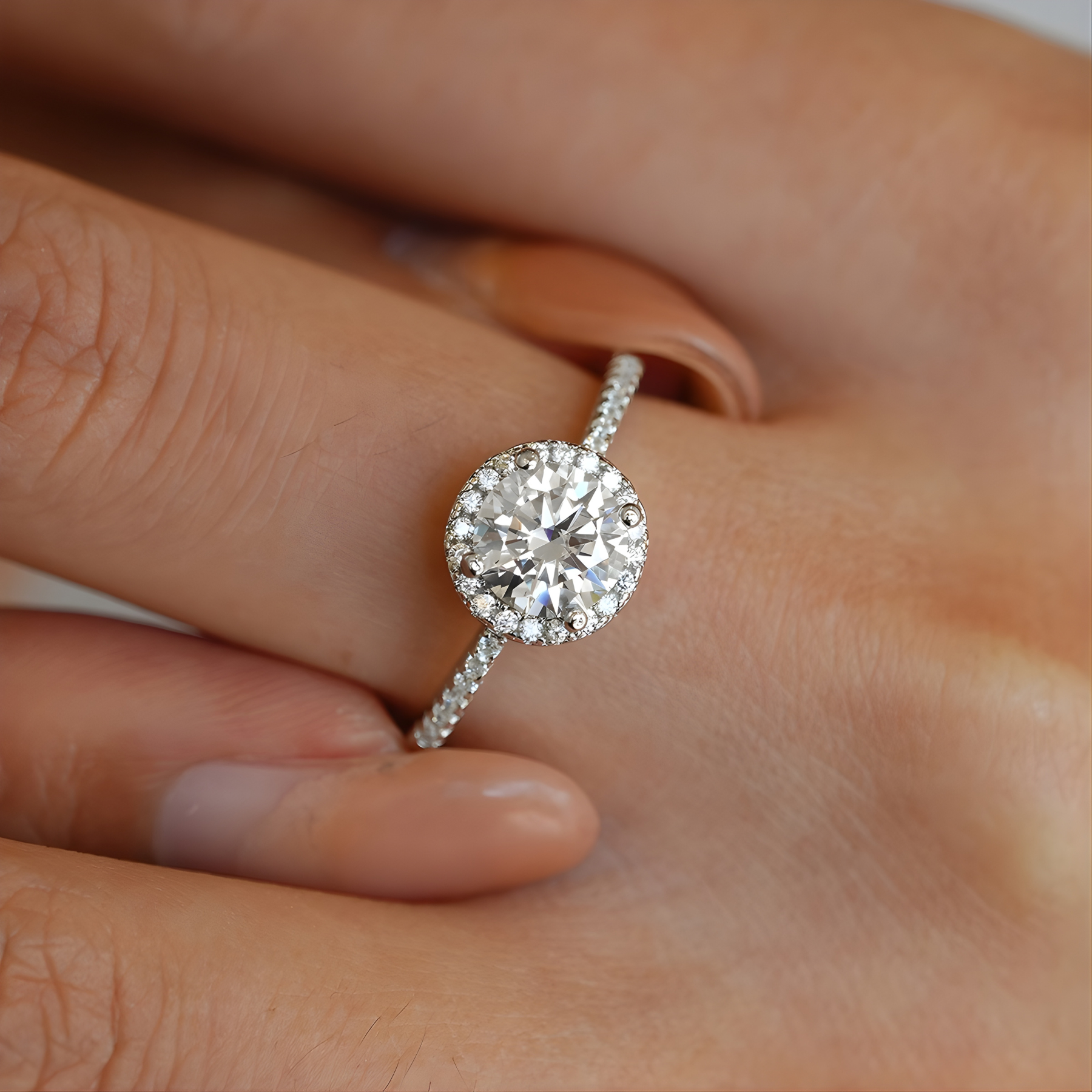 Round Cut Halo Pavé Moissanite Engagement Ring – 1CT / 2CT / 3CT | 925 Sterling Silver