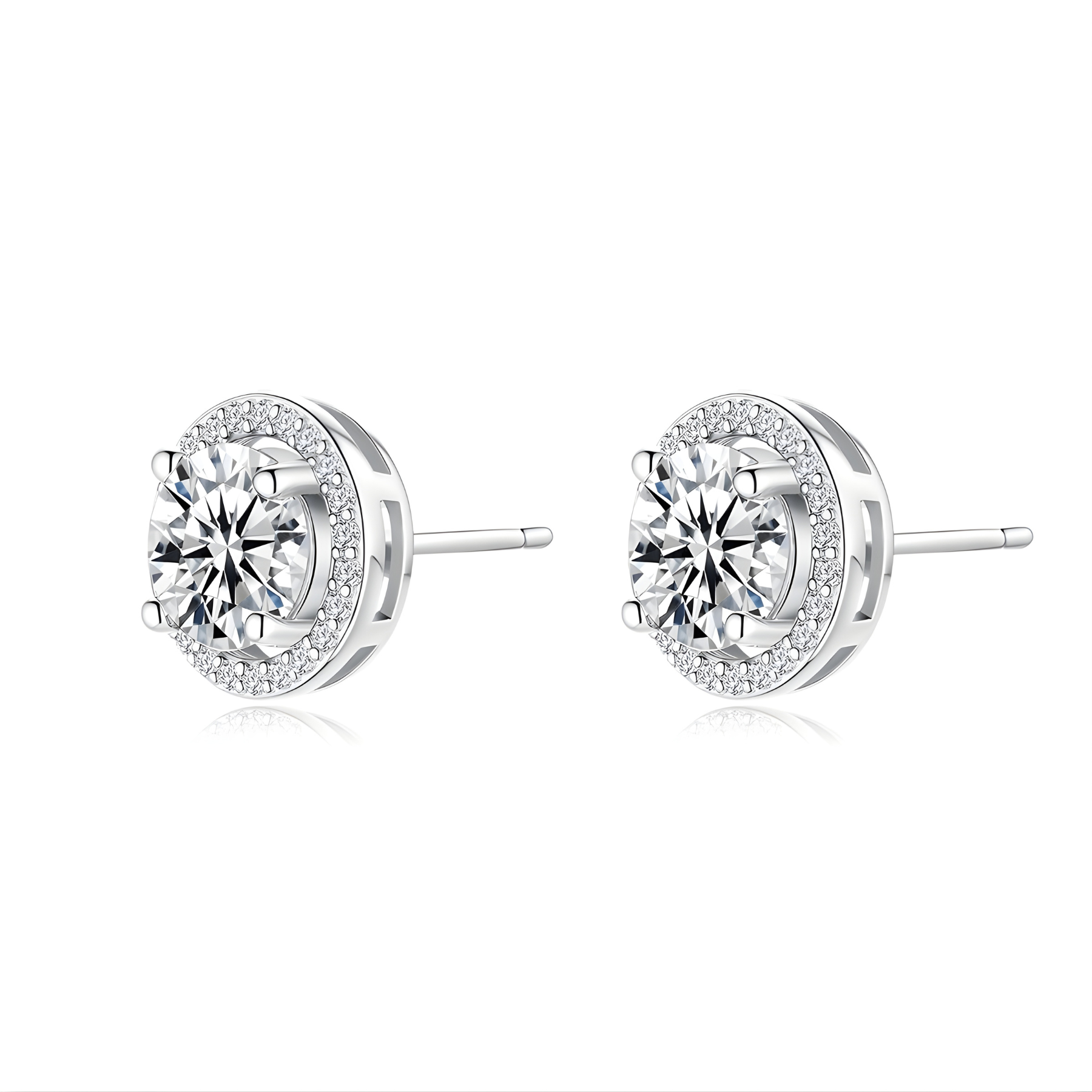 Round Cut Round Halo Moissanite Stud Earrings – 0.5CT / 1CT | 925 Sterling Silver
