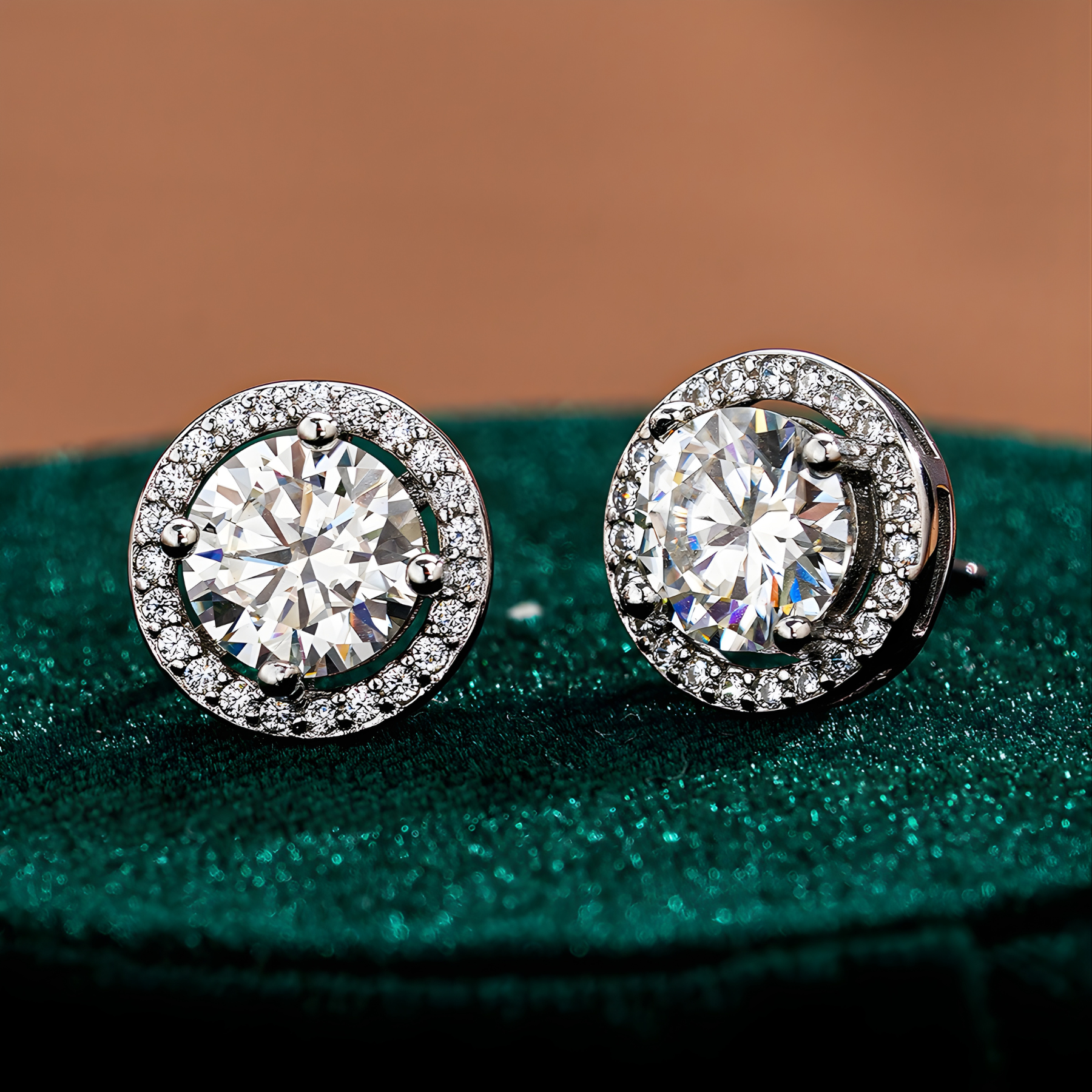 Round Cut Round Halo Moissanite Stud Earrings – 0.5 CARAT / 1 CARAT | 925 Sterling Silver