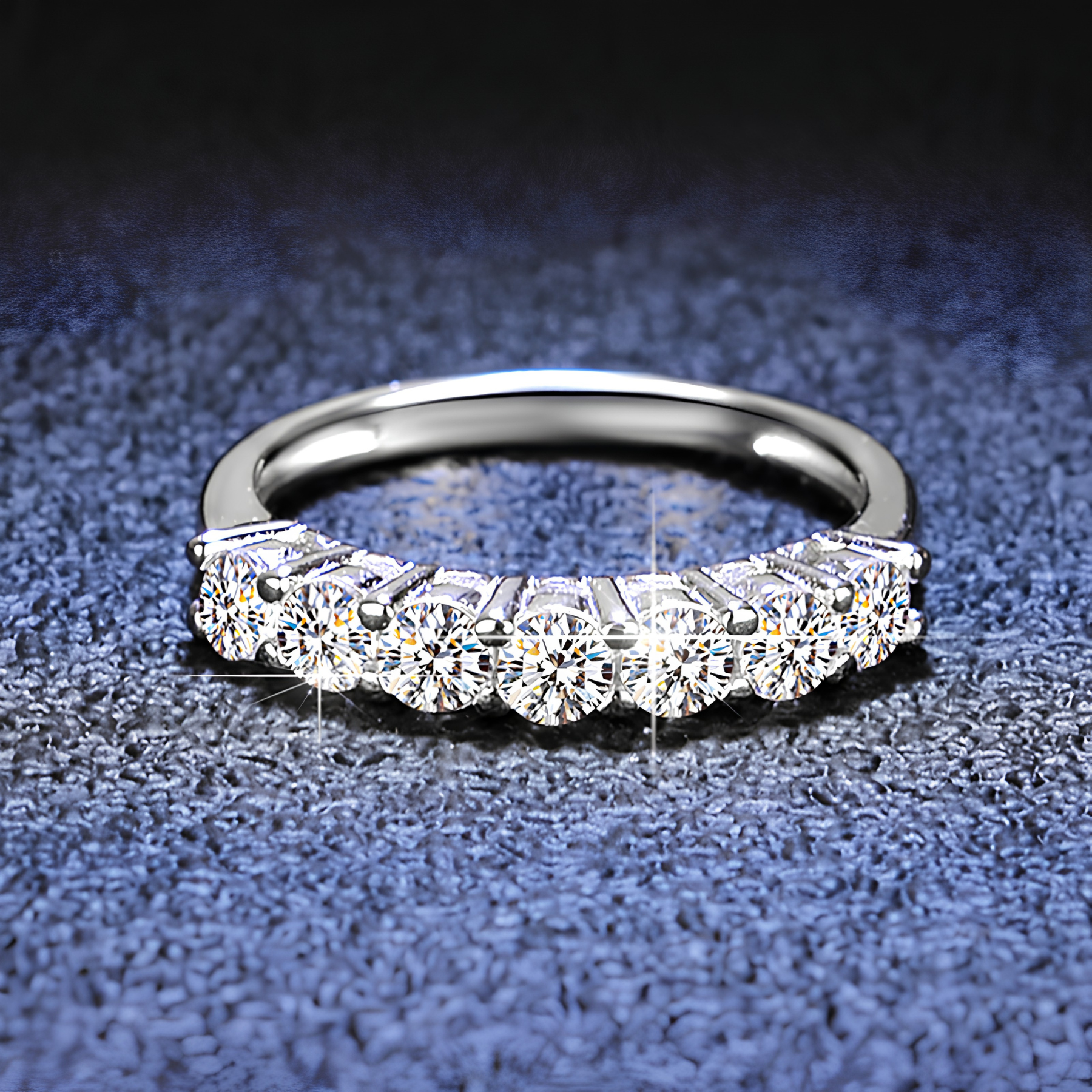 Seven-Stone Moissanite Band Ring – 0.7CT Total | 925 Sterling Silver