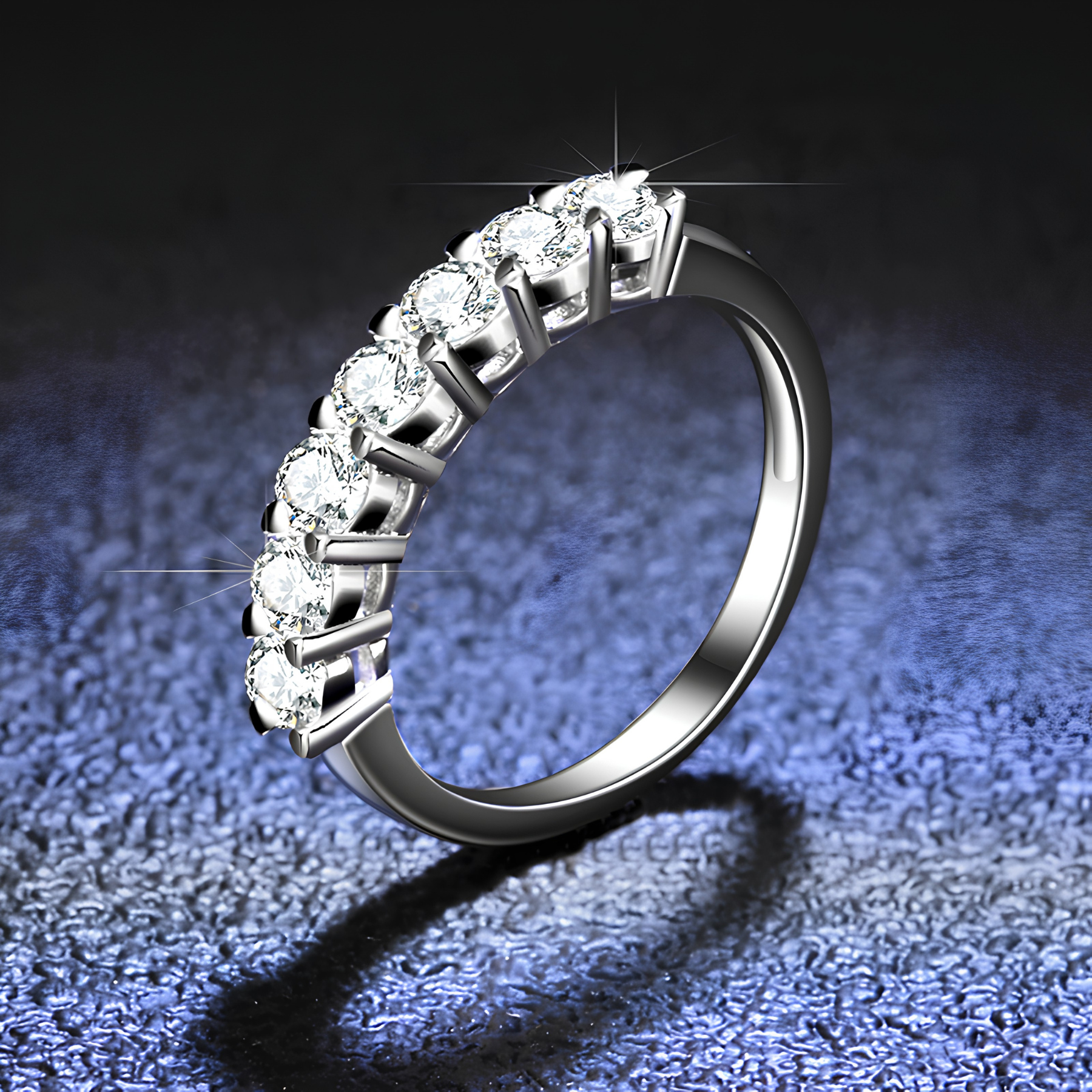 Seven-Stone Moissanite Band Ring – 0.7CT Total | 925 Sterling Silver