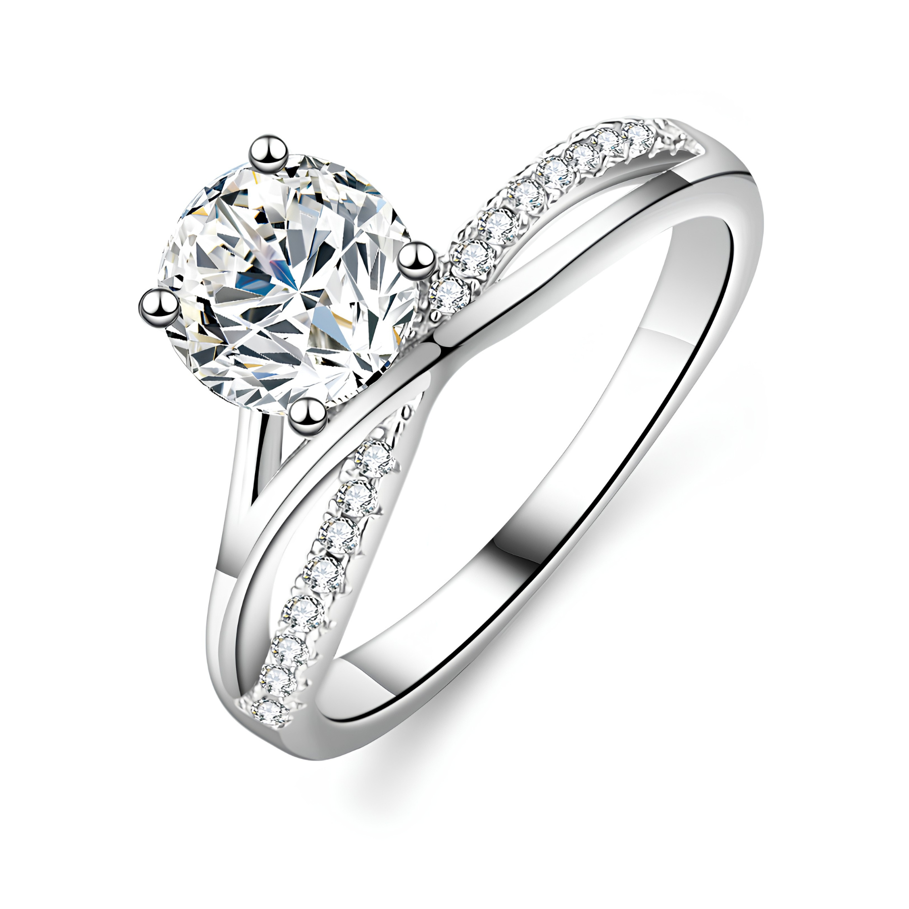 Twisted Pavé Moissanite Engagement Ring – 1 Carat | 925 Sterling Silver