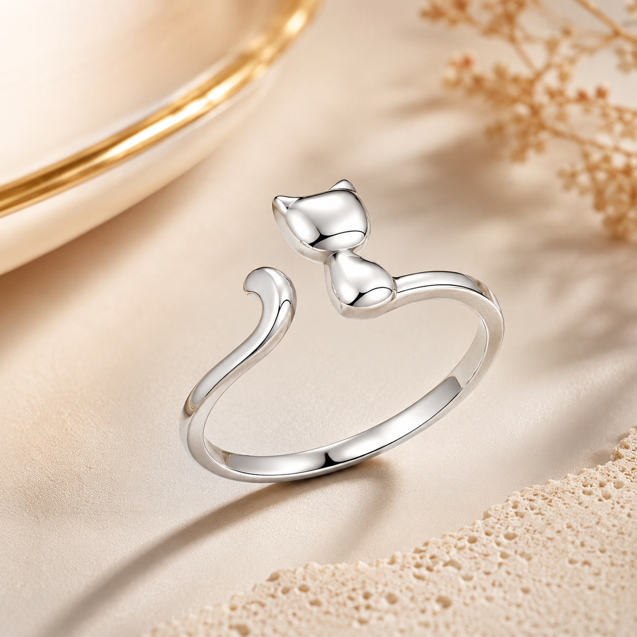 Cute Cat Adjustable Silver Ring – 925 Sterling Silver