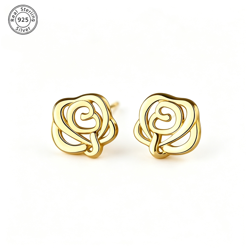 Rose Stud Earrings for Women, 925 Sterling Silver, Hypoallergenic Floral Earrings, Elegant Everyday Jewelry