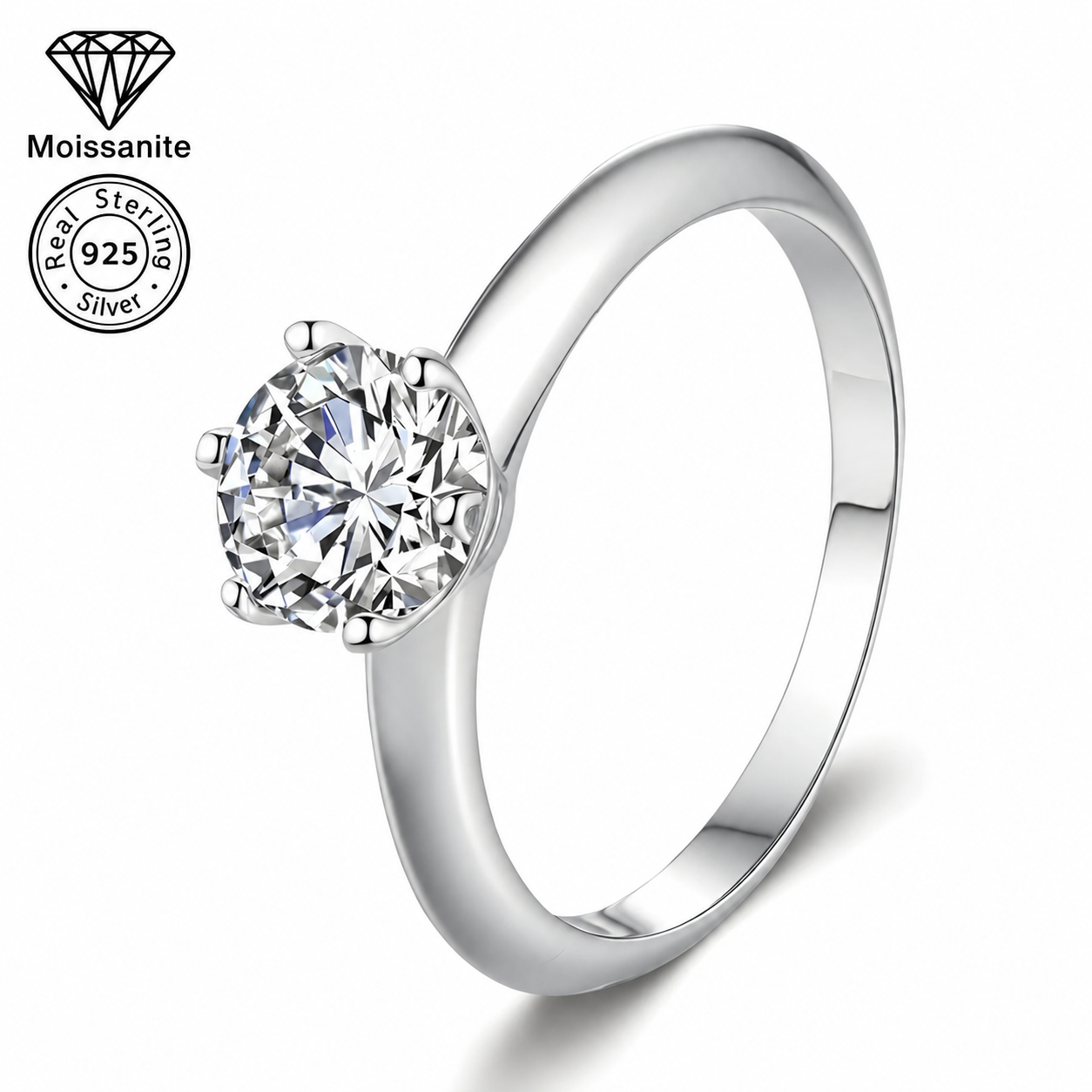 Classic Moissanite Engagement Ring | 925 Sterling Silver