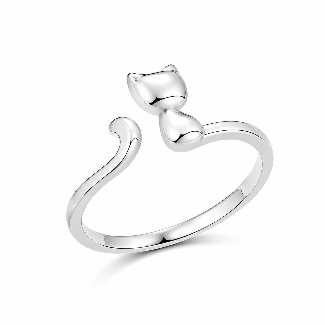 Cute Cat Adjustable Silver Ring – 925 Sterling Silver