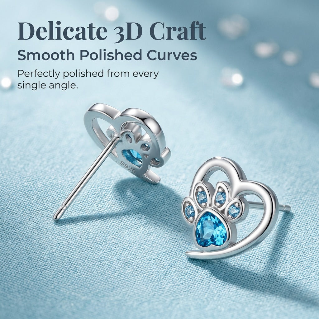 925 Sterling Silvery Synthetic Turquoise Animal Paw Print Heart Stud Earrings for Women, Cute Casual Jewelry