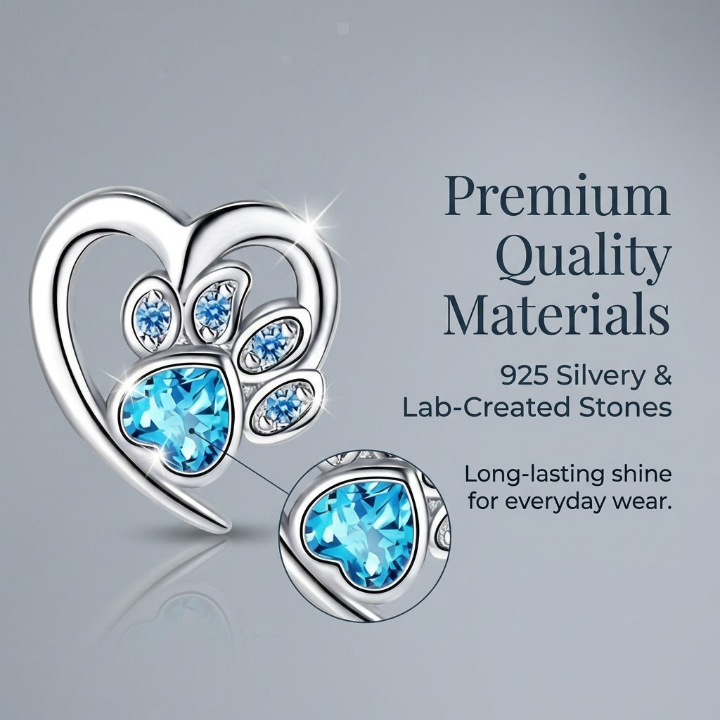 925 Sterling Silvery Synthetic Turquoise Animal Paw Print Heart Stud Earrings for Women, Cute Casual Jewelry