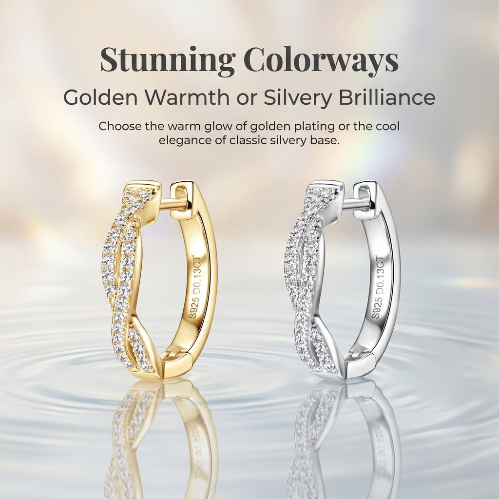 Twisted Braid Moissanite Hoop Earrings for Women, 925 Sterling Silver, Pavé Moissanite Huggie Hoops, Hypoallergenic Fine Jewelry