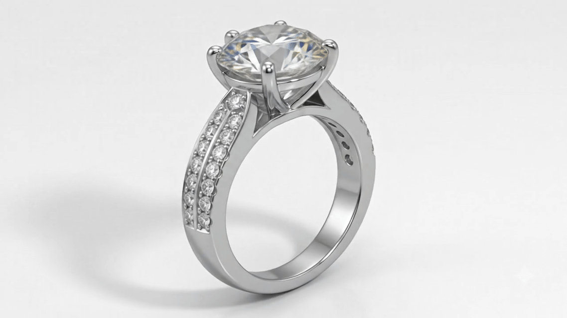Double Pavé Moissanite Engagement Ring – Round Cut | 925 Sterling Silver