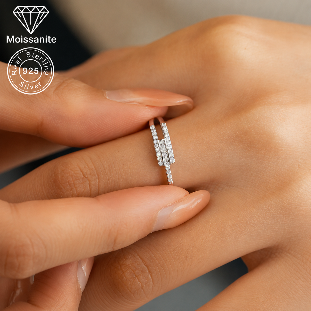Multi-Band Pavé Moissanite Ring – Layered Design | 925 Sterling Silver
