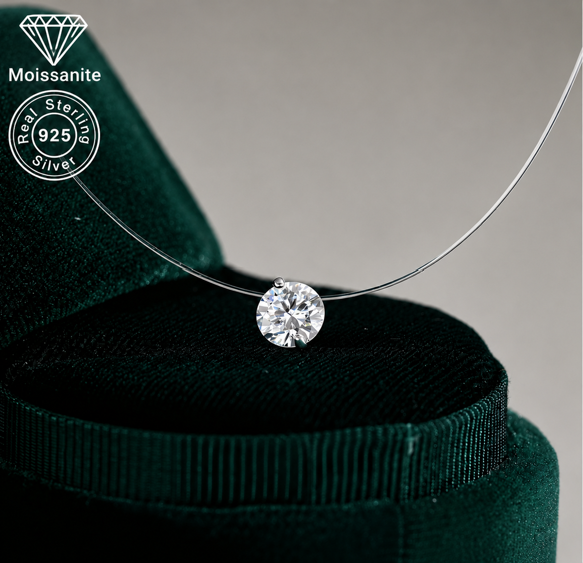 Casual 925 Sterling Silver Invisible Line Moissanite Pendant Necklace - 1 ct/2 ct/3 ct, Lightweight and Comfortable, High-Clarity Brilliance