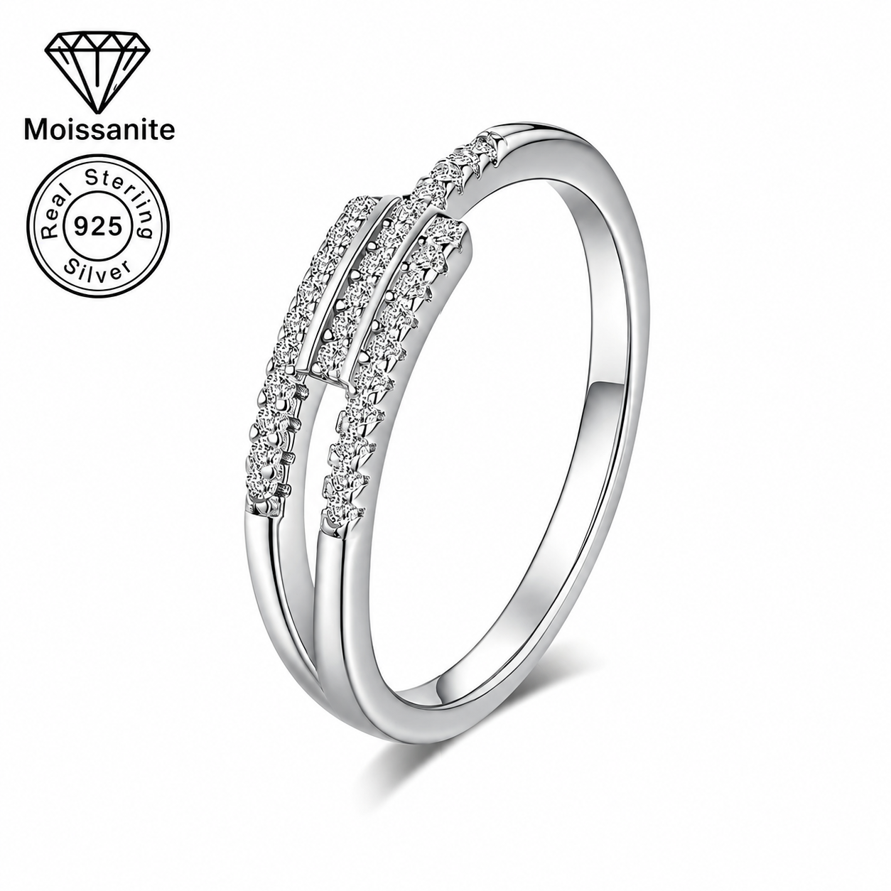 Multi-Band Pavé Moissanite Ring – Layered Design | 925 Sterling Silver