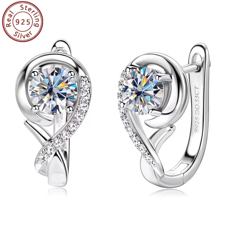 Rose Moissanite Earrings for Women, 925 Sterling Silver Flower Earrings, 1.10CTW Round Cut Moissanite, Elegant Fine Jewelry Gift