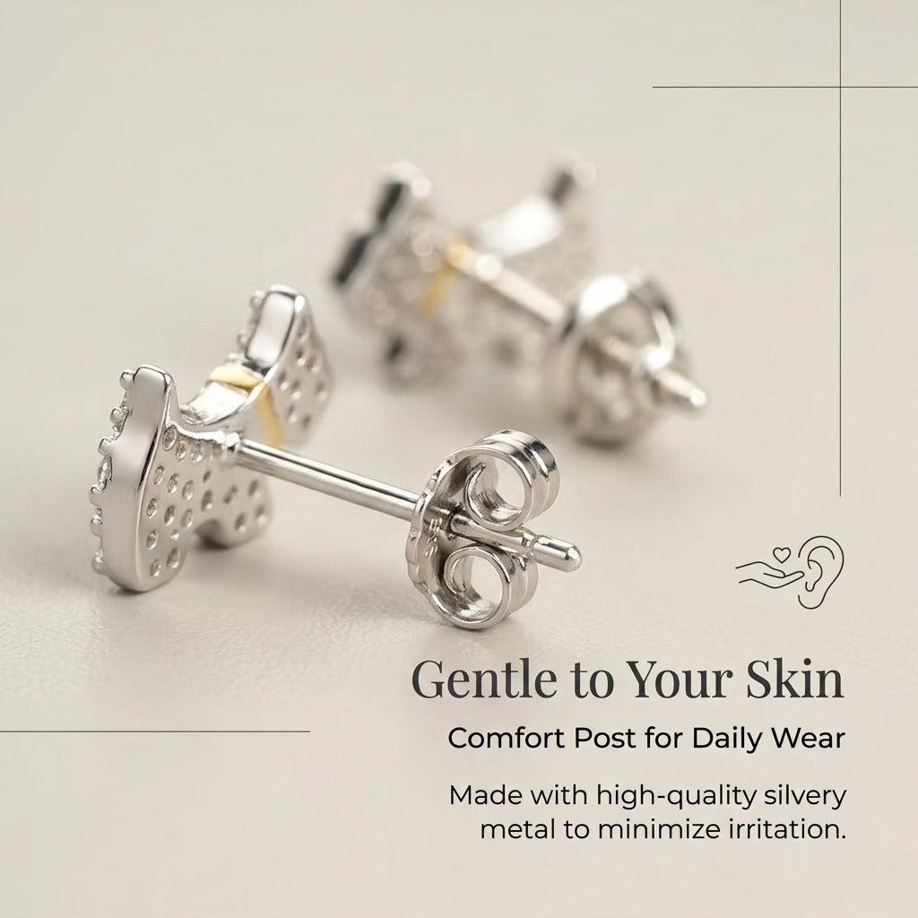 Puppy Stud Earrings for Women, 925 Sterling Silver, Sparkling Zirconia Dog Earrings, Hypoallergenic Pet Lover Jewelry