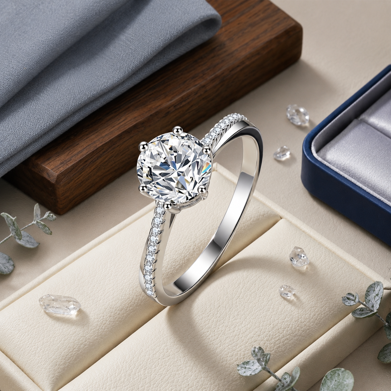 1 Carat D Color Moissanite Classic Pavé Engagement Ring – S925