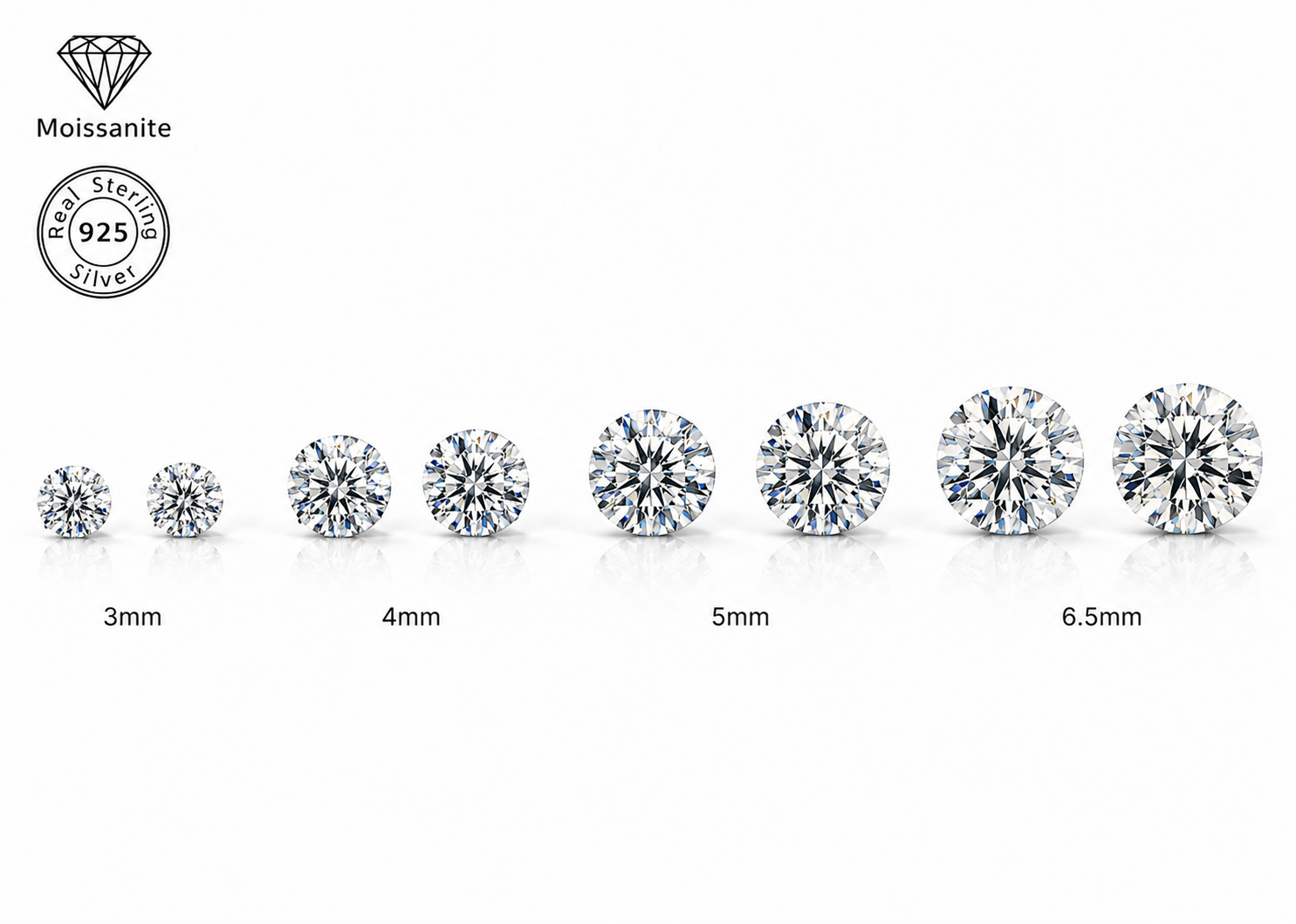 925 Sterling Silver Four-Prong Round Moissanite Stud Earrings