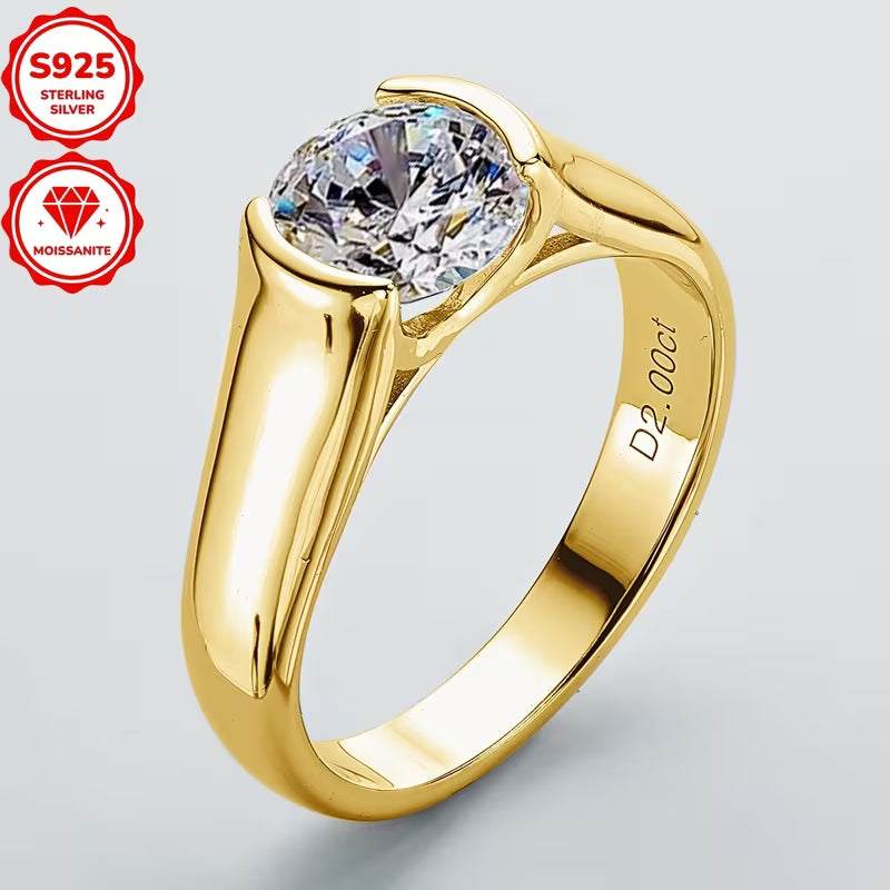 2 Carat Round Moissanite Engagement Ring for Women, 925 Sterling Silver Solitaire Ring, Classic Wedding & Anniversary Fine Jewelry