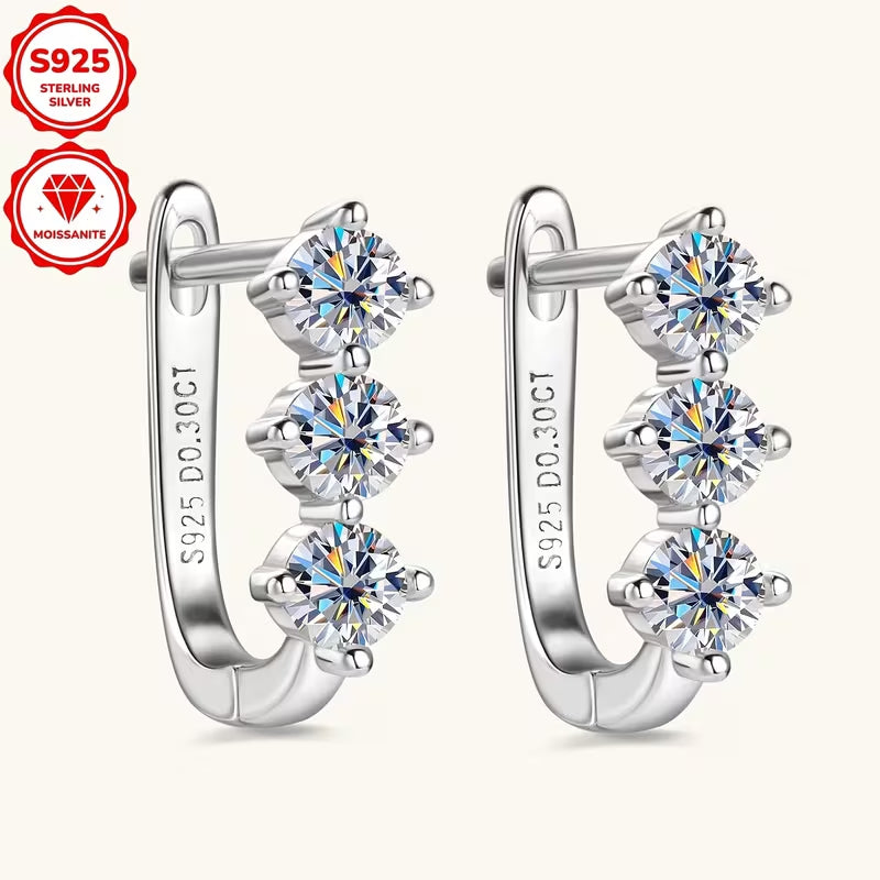 0.60CTW Moissanite Hoop Earrings for Women, 925 Sterling Silver Huggie Hoops, Round Cut Moissanite Earrings, Hypoallergenic Fine Jewelry