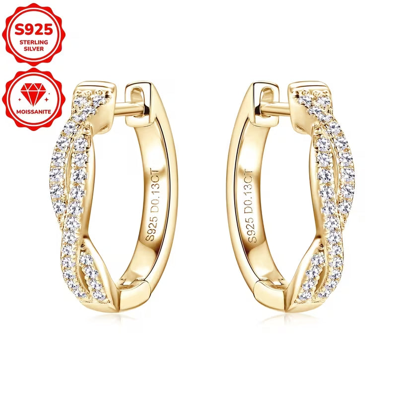 Twisted Braid Moissanite Hoop Earrings for Women, 925 Sterling Silver, Pavé Moissanite Huggie Hoops, Hypoallergenic Fine Jewelry