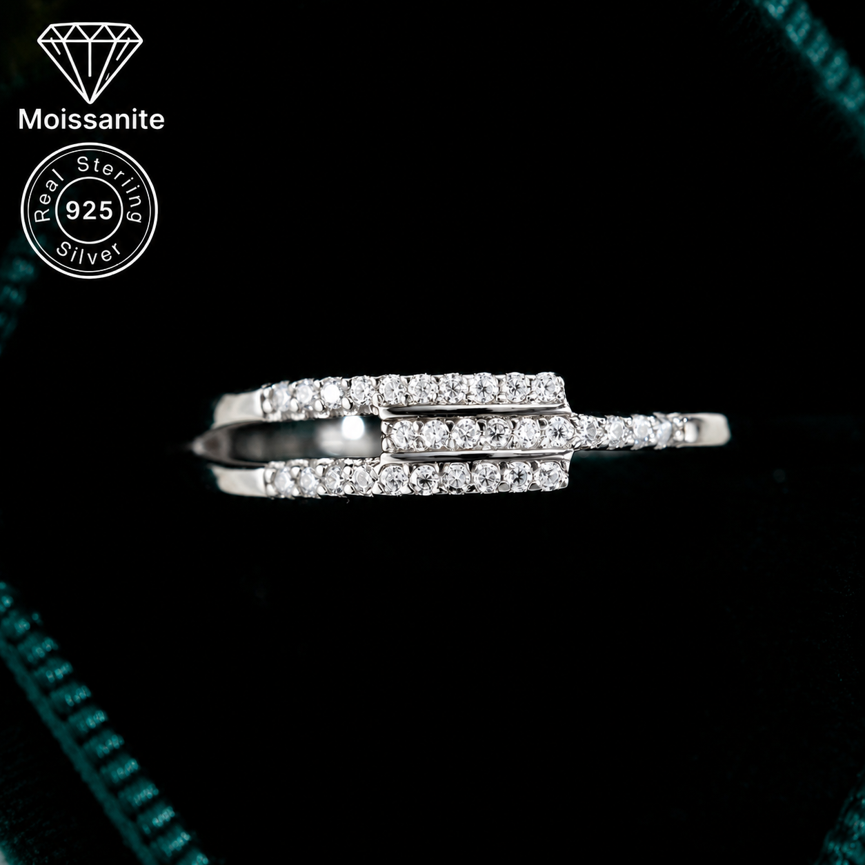 Multi-Band Pavé Moissanite Ring – Layered Design | 925 Sterling Silver