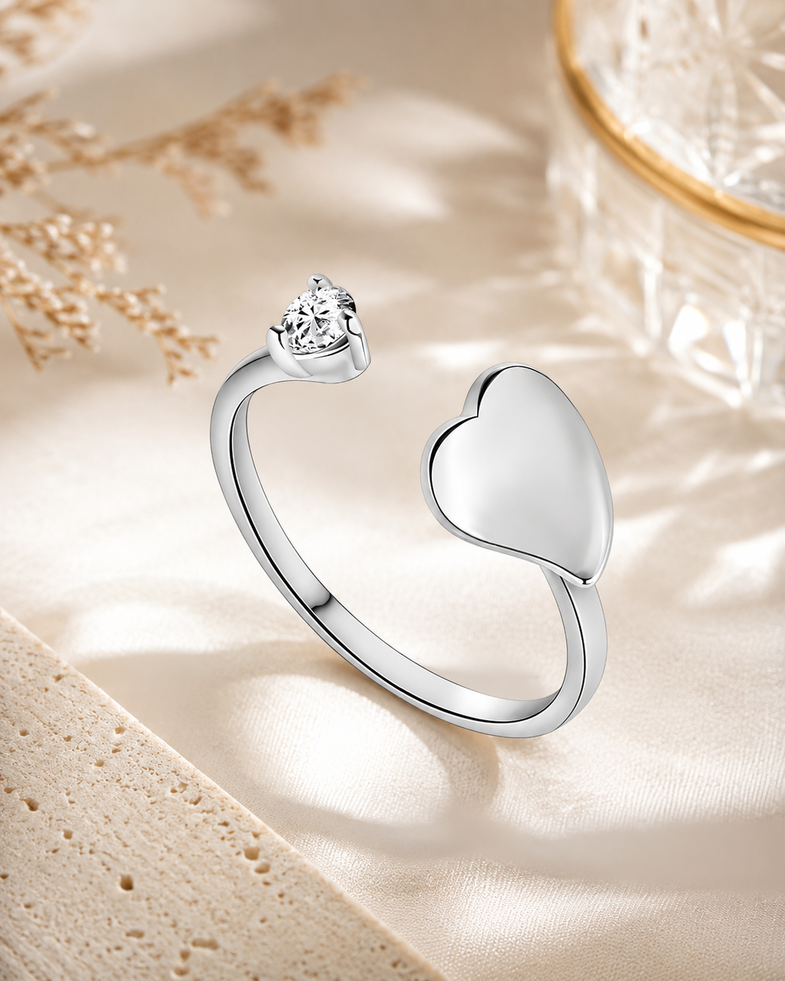 Open Heart Adjustable Ring – 925 Sterling Silver