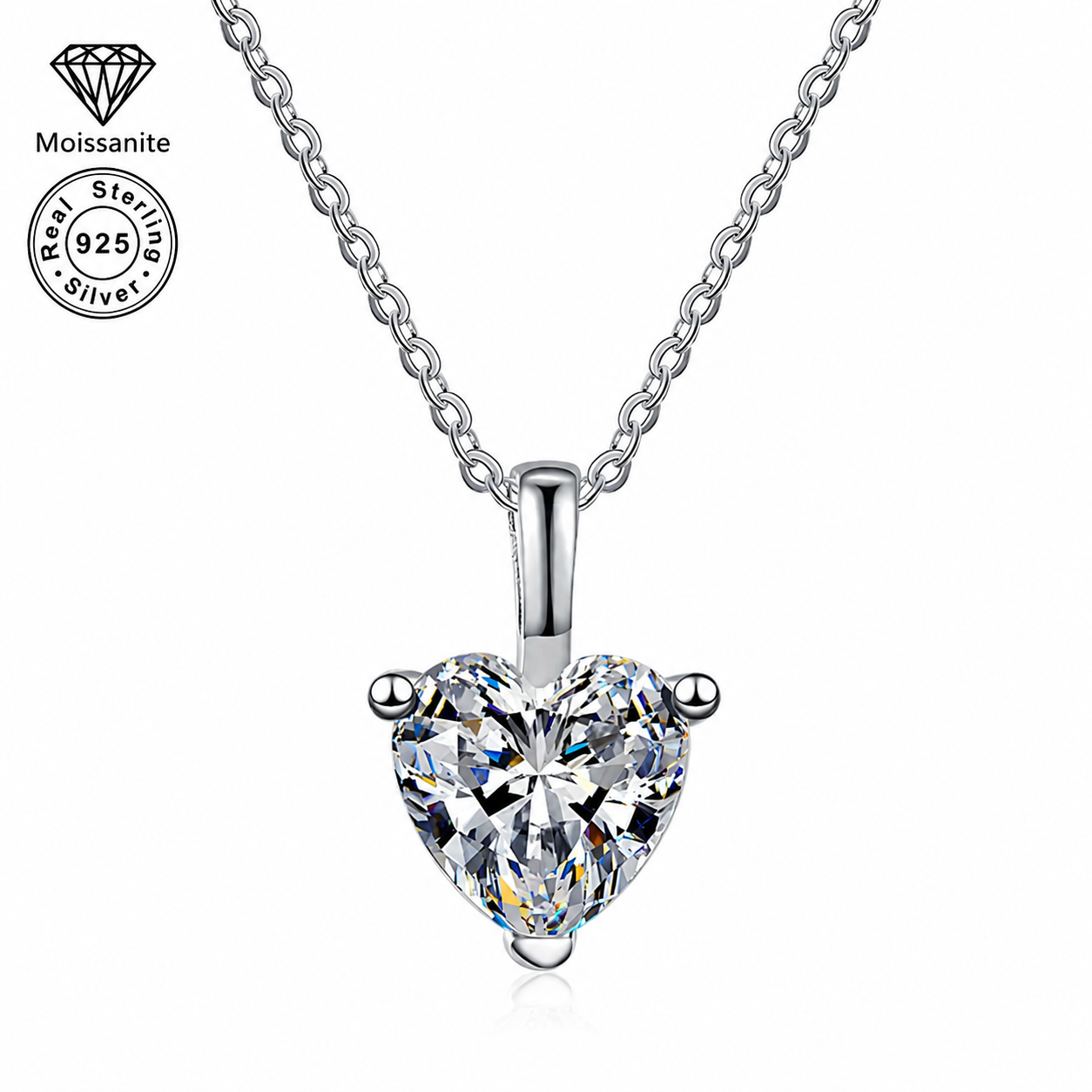 Heart Moissanite Pendant Necklace – 1 Carat | 925 Sterling Silver