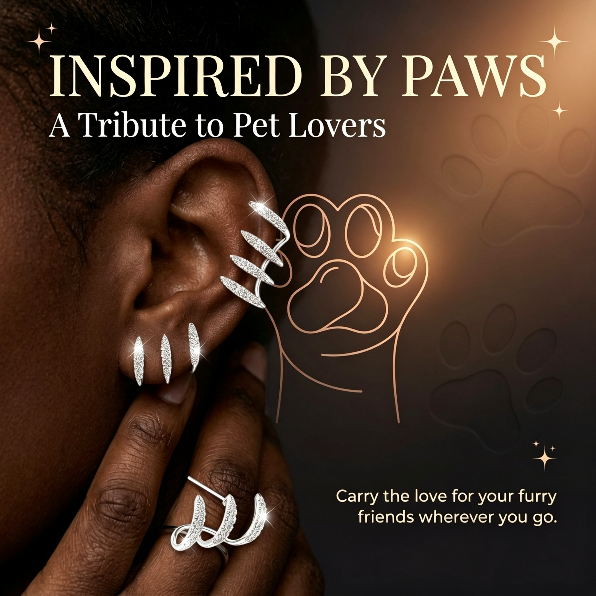Paw Print Stud Earrings for Women, 925 Sterling Silver, Sparkling Zirconia Earrings, Hypoallergenic Pet Lover Jewelry