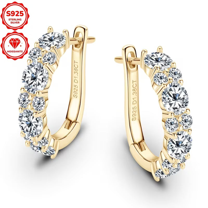 1.38CTW Moissanite Hoop Earrings for Women, 925 Sterling Silver Pavé Huggie Hoops, Dainty Diamond-Look Earrings, Hypoallergenic Fine Jewelry