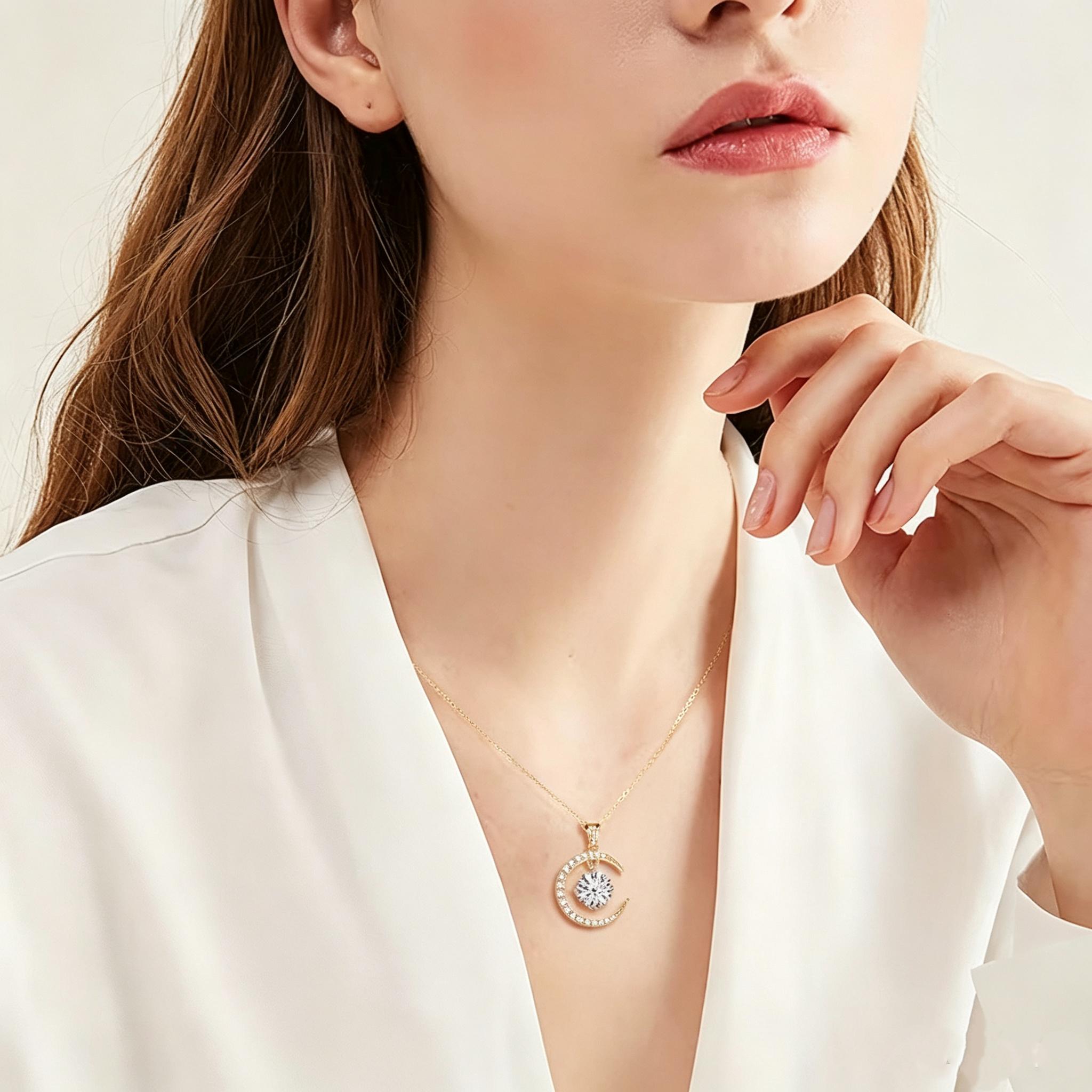 Moon & Sun Moissanite Pendant Necklace, 925 Sterling Silver, 2.31CTW Round Cut Moissanite, Celestial Jewelry Gift for Women