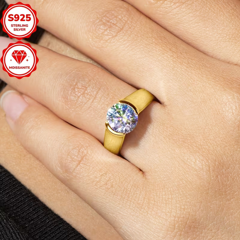 2 Carat Round Moissanite Engagement Ring for Women, 925 Sterling Silver Solitaire Ring, Classic Wedding & Anniversary Fine Jewelry