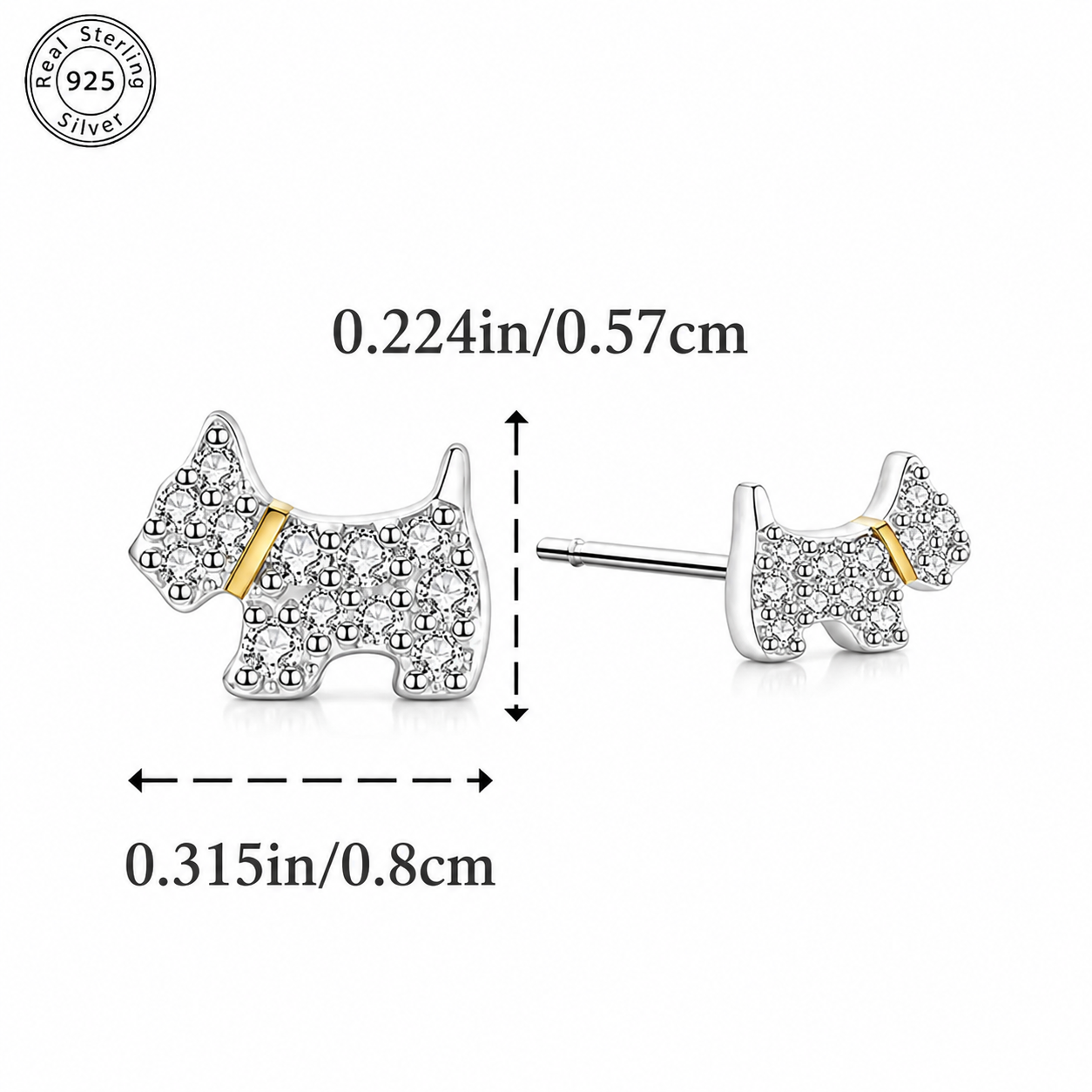 Puppy Stud Earrings for Women, 925 Sterling Silver, Sparkling Zirconia Dog Earrings, Hypoallergenic Pet Lover Jewelry