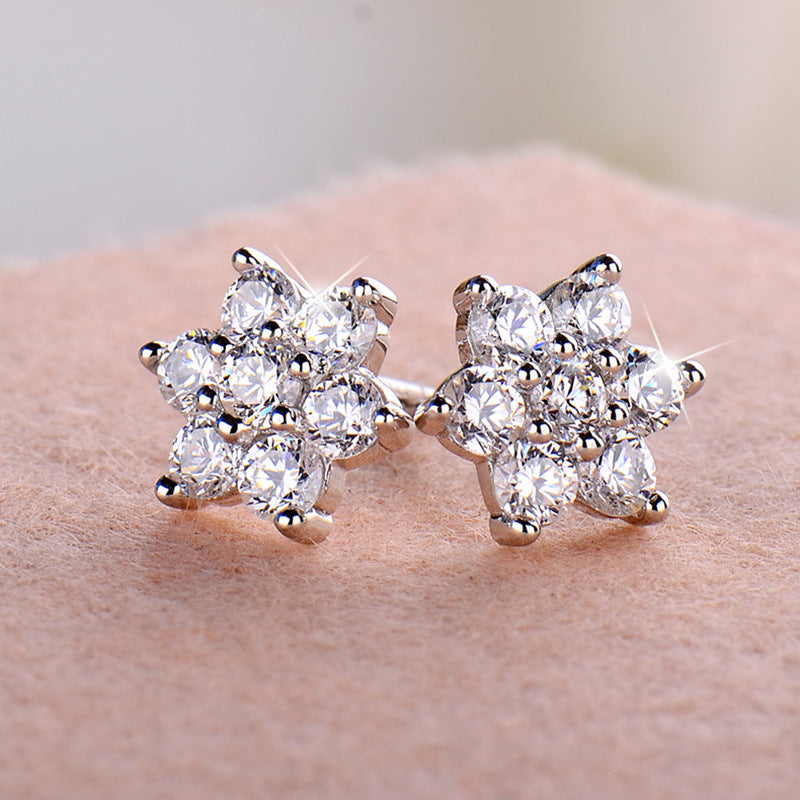 Snowflake CZ Stud Earrings – 925 Sterling Silver