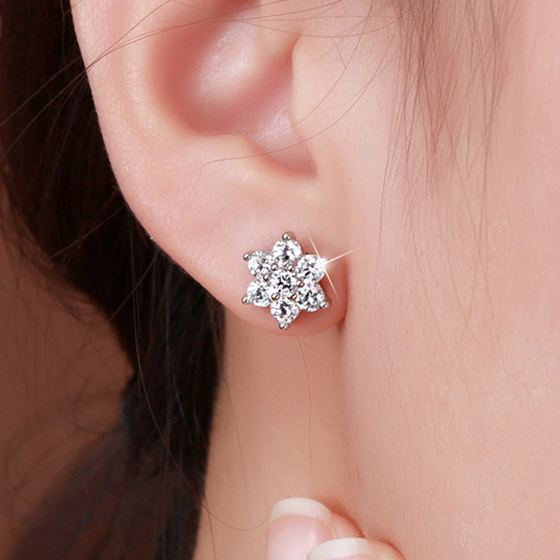 Snowflake CZ Stud Earrings – 925 Sterling Silver