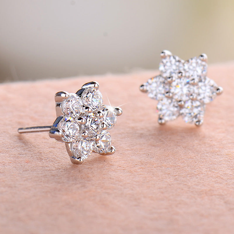 Snowflake CZ Stud Earrings – 925 Sterling Silver
