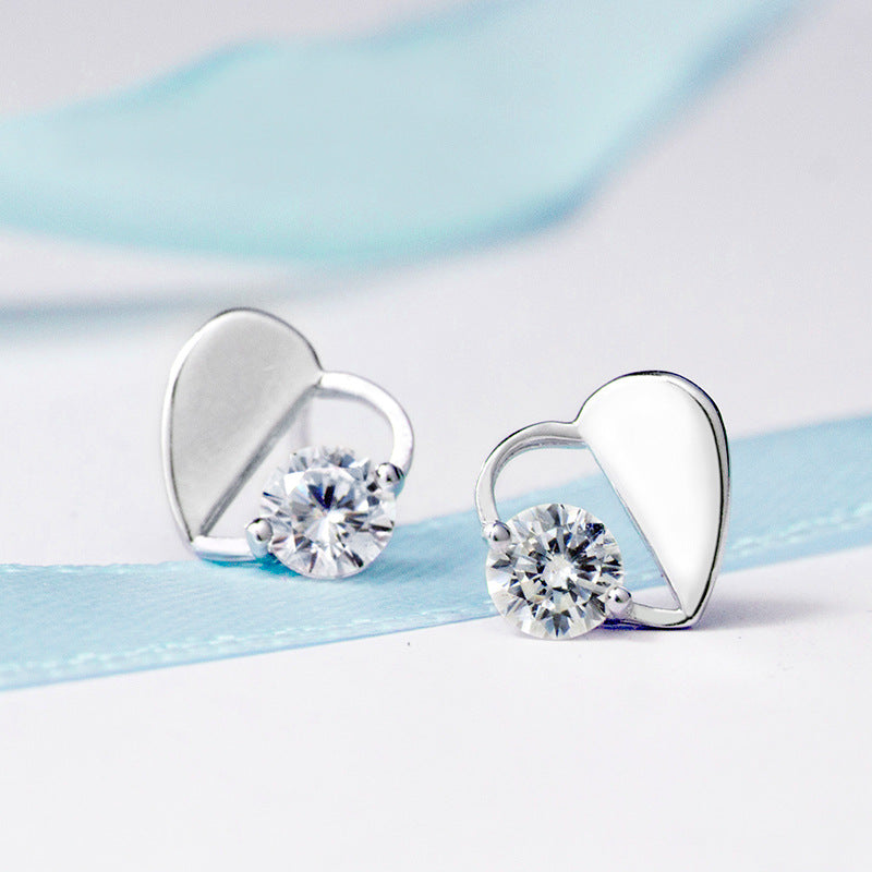 Heart CZ Stud Earrings – 925 Sterling Silver
