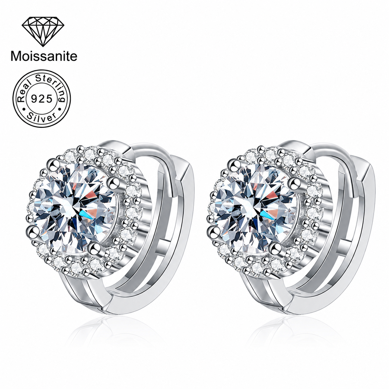 Elegant VVS Radiant Halo Moissanite Stud Earrings for Adults, 8 mm-1.0 ct D/VVS Center, 925 Sterling Silver Anniversary Jewelry