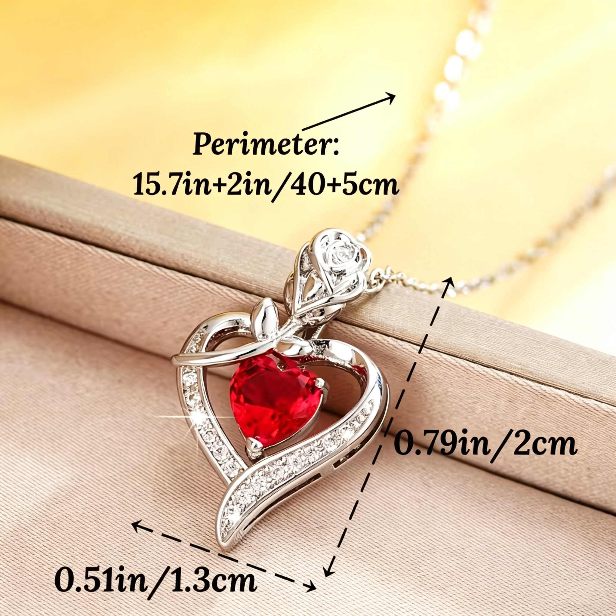 Rose Heart Pendant Necklace for Women, 925 Sterling Silver, Red Zirconia Necklace, Romantic Jewelry Gift