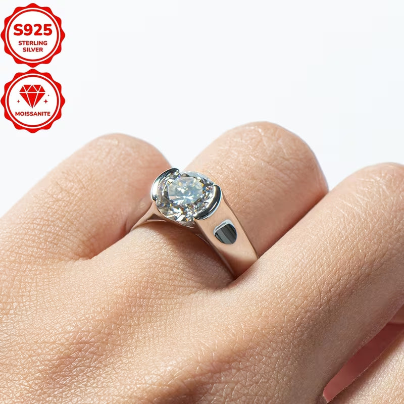 2 Carat Round Moissanite Engagement Ring for Women, 925 Sterling Silver Solitaire Ring, Classic Wedding & Anniversary Fine Jewelry