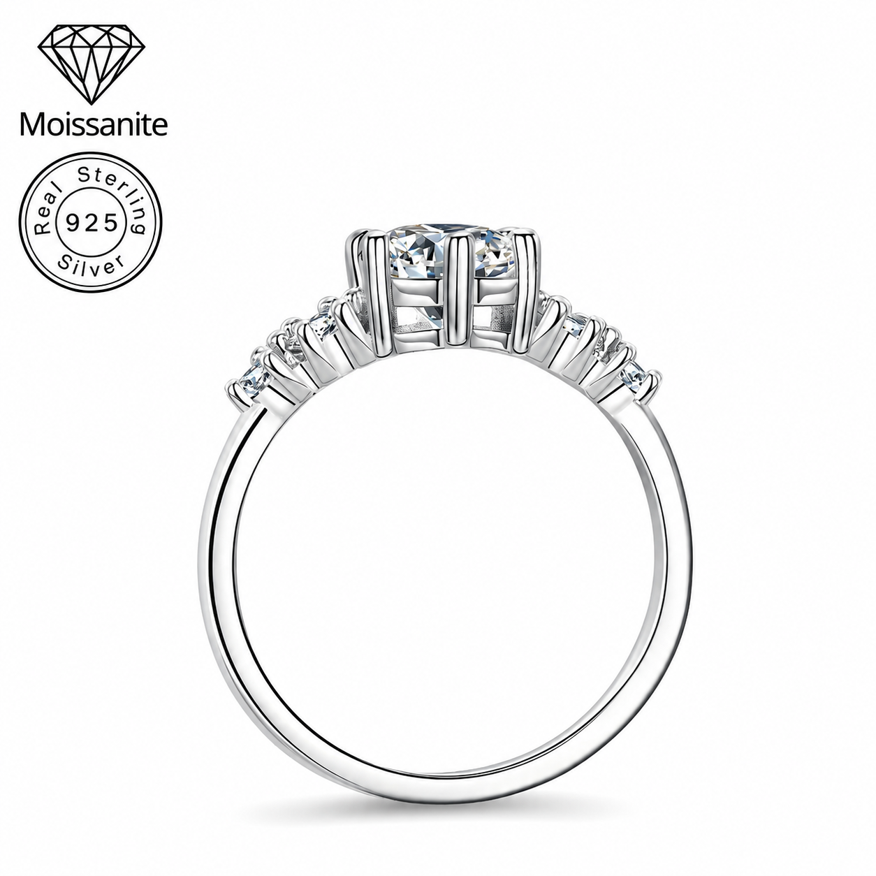 925 Sterling Silver 5-Stone Moissanite Engagement Ring - 1 Carat