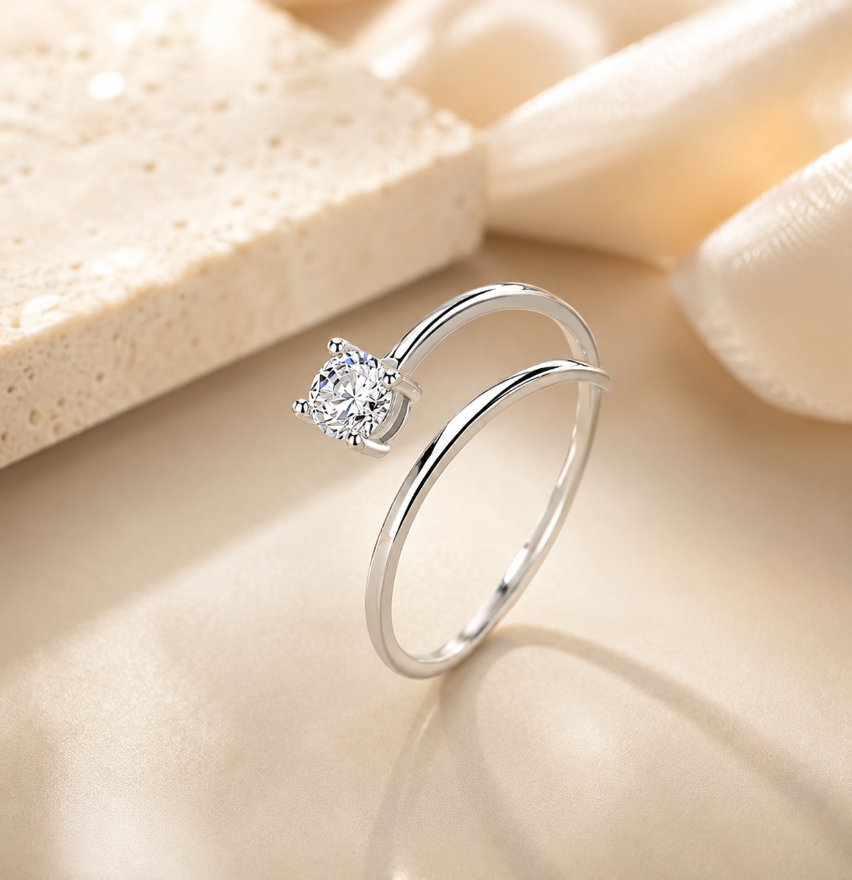 Dainty Solitaire Adjustable Ring – 925 Sterling Silver