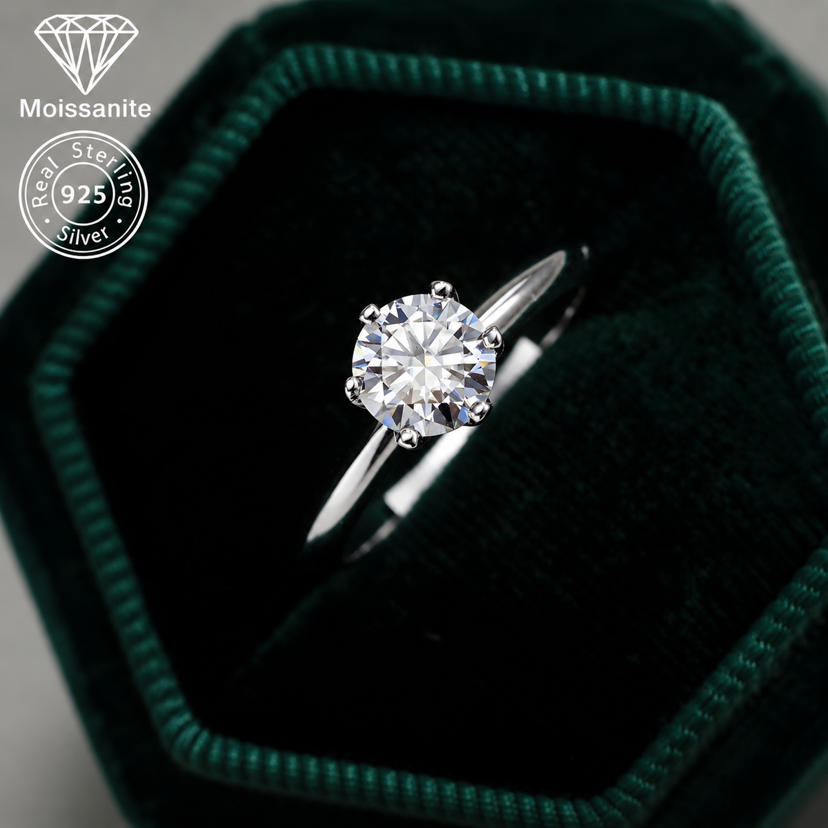 Classic Moissanite Engagement Ring | 925 Sterling Silver