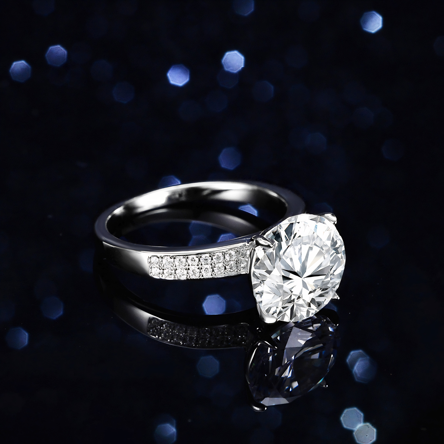 5 Carat Moissanite Engagement Ring – Double Pavé Band | 925 Sterling Silver