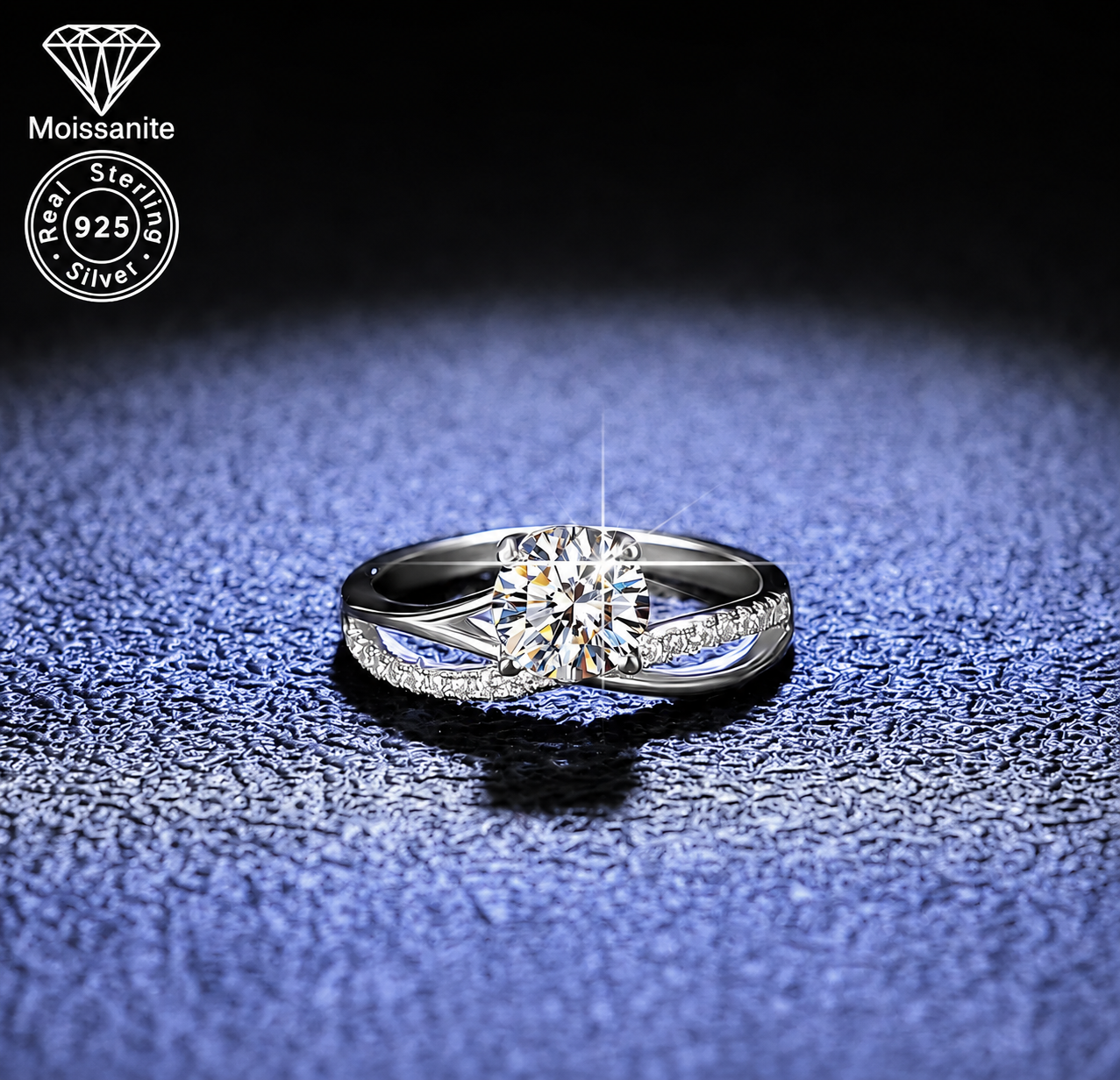 Female Twisted Pavé VVS Moissanite Engagement Ring - 1 Carat, 925 Sterling Silver, Lightweight, Comfortable, with Camellia Elements