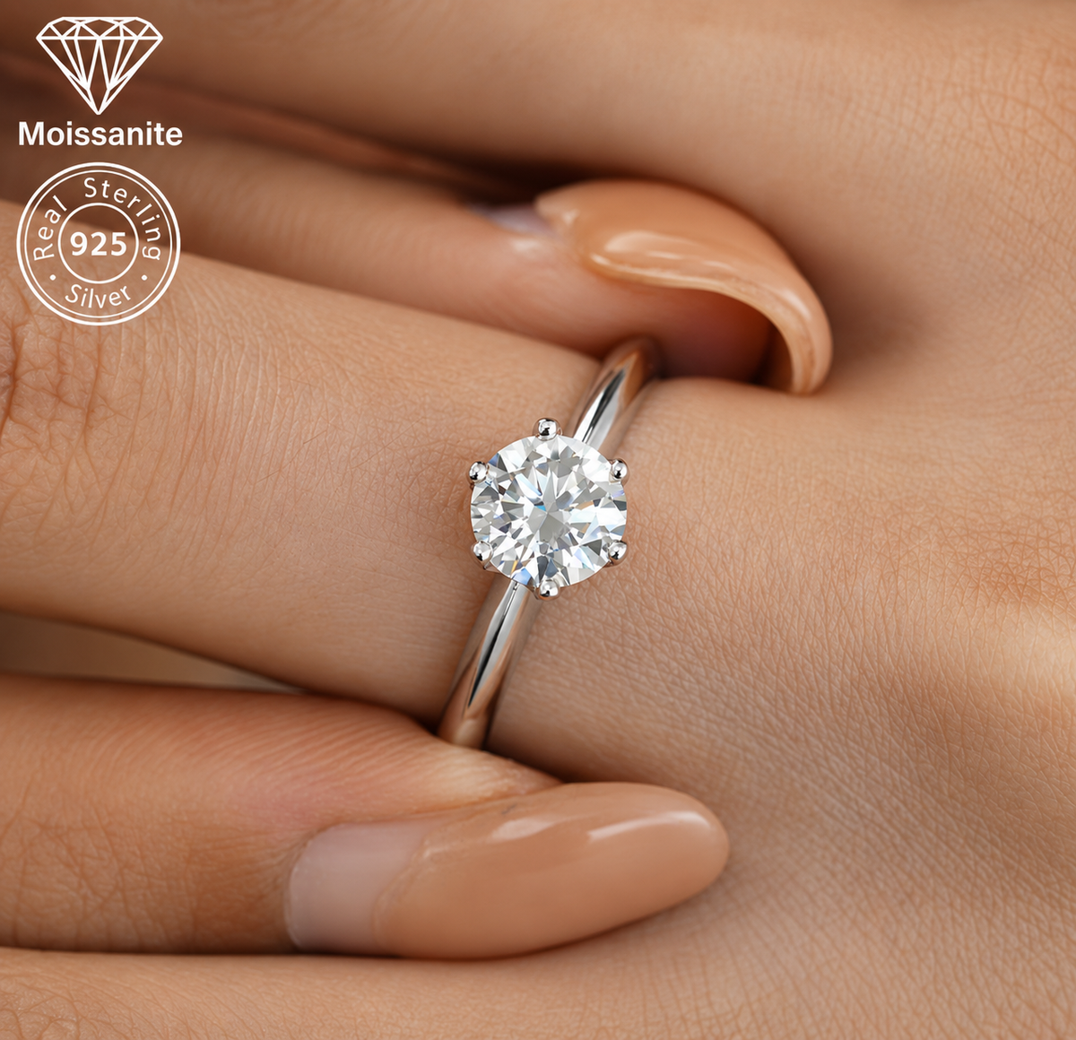 Classic Moissanite Engagement Ring | 925 Sterling Silver